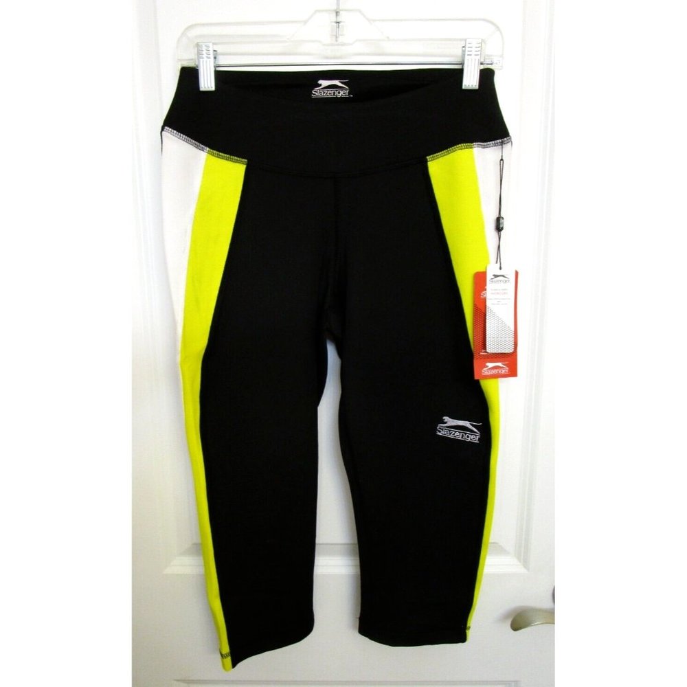 Slazenger Ladies' Sports Performance Short Leggings - NWT Yellow/Black - LARGE